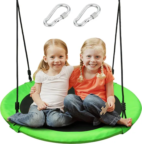 Miniatura 11 de Asiento de columpio de árbol de platillo para niños de 40 pulgadas para exteriores, columpio redondo para niños, resistente, seguro, duradero, fácil