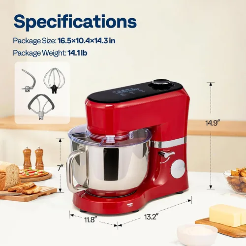 Miniatura 21 de VIVOHOME Batidora de pie con fermentación, preajustes de un toque, batidora eléctrica de masa con tazón de 6 cuartos, batidora de pie de cocina