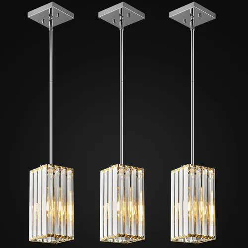 Miniatura 17 de Lámpara colgante moderna cromada rectangular de iluminación colgante mini candelabros de cristal, lámpara colgante ajustable para cocina, isla