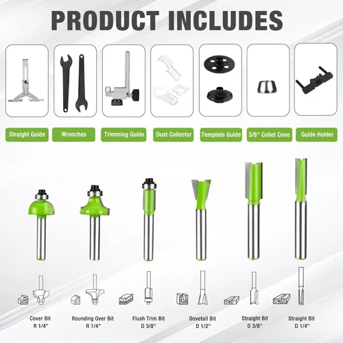 Miniatura 3 de WORKPRO Kit Combo de Router Compacto, Router Compacto de 6.5 Amperios con Base Fija y Router de Inmersión para Carpintería Ranurado y Cepillado, 6