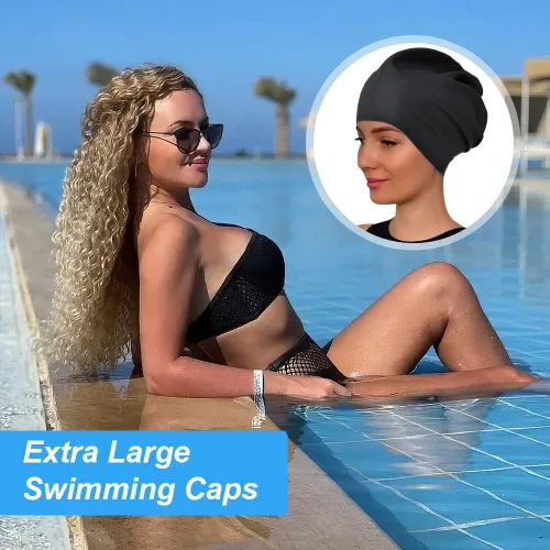 Miniatura 6 de 2 PCS Swimming Cap for Long Hair, Extra Large Swimming Caps for Women & Men, Silicone Adult Swim Cap, Waterproof Swimming Hat for Dreadlocks