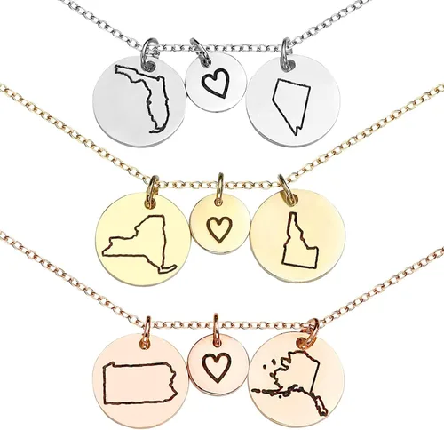 Best Friend Necklace Long Distance Friendship Custom Two State Jewelry, Gifts for Women, Mother Daughter Relationship, Unique Personalized Necklace
