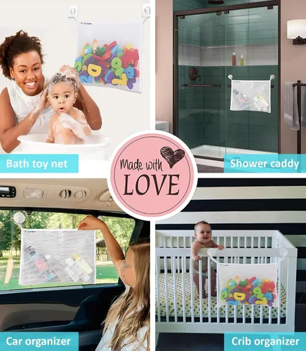 Miniatura 8 de Organizador de almacenamiento de juguetes de baño para bañera, soporte grande de malla para juguetes de baño y red de juguetes de baño, bolsa