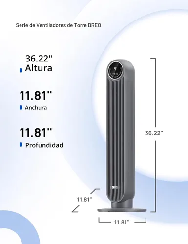 Miniatura 8 de Dreo Ventilador de torre para dormitorio, ventilador de suelo silencioso de velocidad de 25 pies/s, ventiladores oscilantes de 90° para interiores