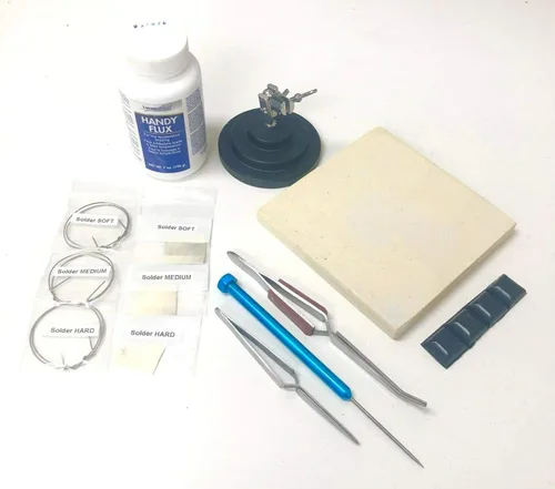 Kit de soldadura para fabricación de joyas, práctico fundente de 3ª mano, pinzas de agarre de fibra de alambre plateado y hoja de cerámica