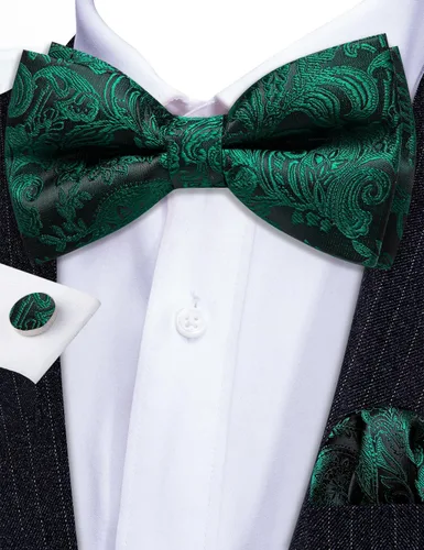 Miniatura 60 de Barry.Wang Conjunto de chaleco de pajarita para hombre, chaleco con cuello en V de seda jacquard de cachemira, gemelos de pañuelo formal/ocio, boda
