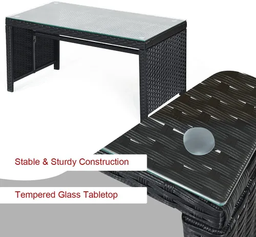 Miniatura 7 de COSTWAY Juego de muebles de ratán de patio de 4 piezas, juego de conversación de mimbre para exteriores con cojines suaves y mesa de centro de Rojo