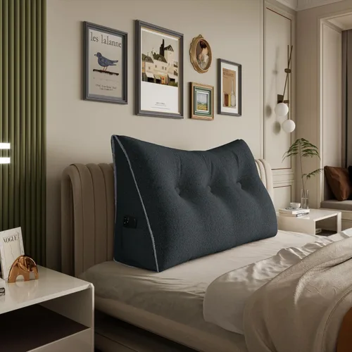 Miniatura 55 de Almohada de cabecera gruesa totalmente rellena individual XL, cabecero acolchado de dormitorio, soporte suave y firme, cojín grande triangular, Azul