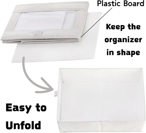 Miniatura 5 de Coloch Paquete de 6 contenedores de almacenamiento de lino con ventana transparente, caja de almacenamiento plegable para armario, organizador