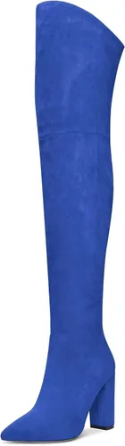 HDEUOLM Botas de tacón alto con cierre de bloque grueso para mujer, con puntera puntiaguda, por encima de la rodilla, con cremallera, zapatos