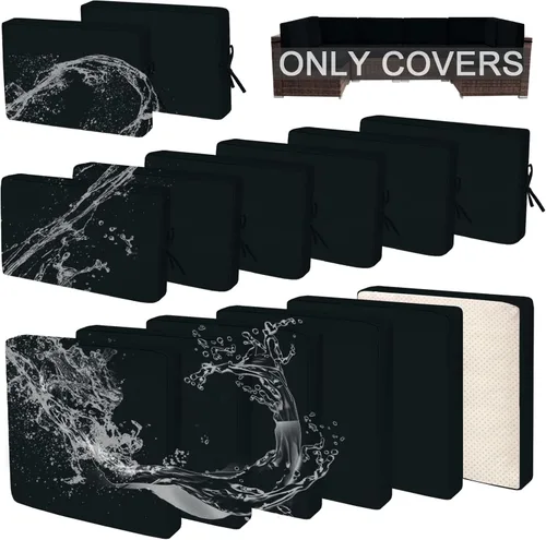 Miniatura 10 de 14 fundas de cojín de patio para juegos de asientos seccionales de muebles de exterior de 7 piezas, resistentes al agua, más 2 almohadas decorativas