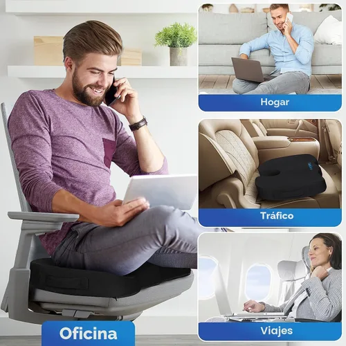 Miniatura 7 de TushGuard - Cojín de asiento para silla de oficina de espuma viscoelástica antideslizante, cojín de escritorio para la espalda, coxis, ciática, Negro