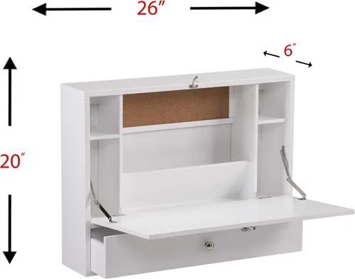 Miniatura 3 de SEI Furniture Willingham - Escritorio plegable para montaje en pared, color blanco