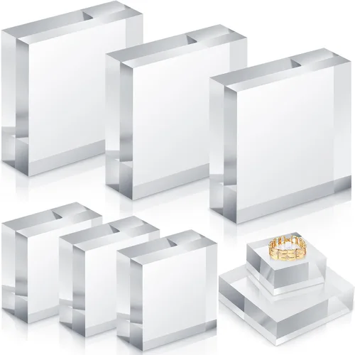 Miniatura 8 de Remerry 8 bloques de exhibición de acrílico de 1 x 1 x 1 pulgadas, acrílico pulido transparente, cuadrado, soporte para anillos, adornos de joyería