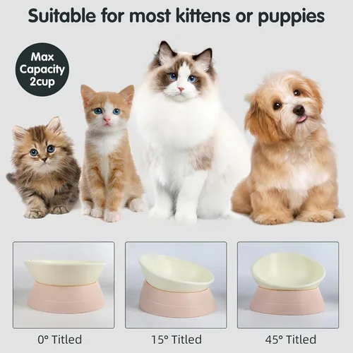 Miniatura 3 de Tazón Bulldog Antideslizante para Perros y Gatos Detachable de Goma Tazón para Mascotas Esterilizado Inclinado Comedero para Mascotas con Base rosa