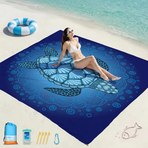 Miniatura 83 de Famstar Beach Blanket Oversized Extra Large 78"X81"/10'X9',Waterproof Sandproof Beach Blanket 2-8 Adults Lightweight Durable for Travel Camping