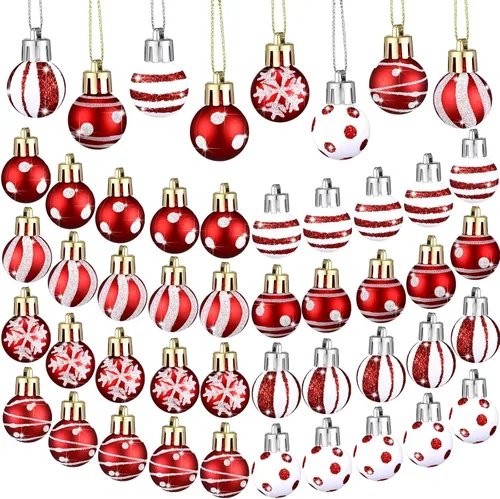 BBTO 40 adornos de bola roja y blanca para colgar, mini bolas brillantes, bombillas en miniatura, adornos de árbol de Navidad para decoración de