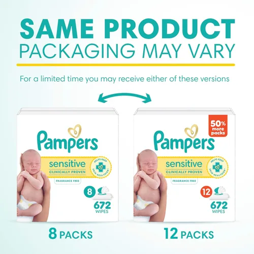 Miniatura 2 de Pampers Toallitas para bebé, sensibles, a base de agua, clínicamente probadas, hipoalergénicas y sin perfume para bebés, 672 toallitas en total