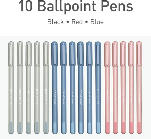 Miniatura 3 de Bolígrafos Pentonic, 15 unidades, barriles gris, azul y rosa, tinta negra, azul y roja, punta fina de 0.7 mm, escritura suave para tomar notas