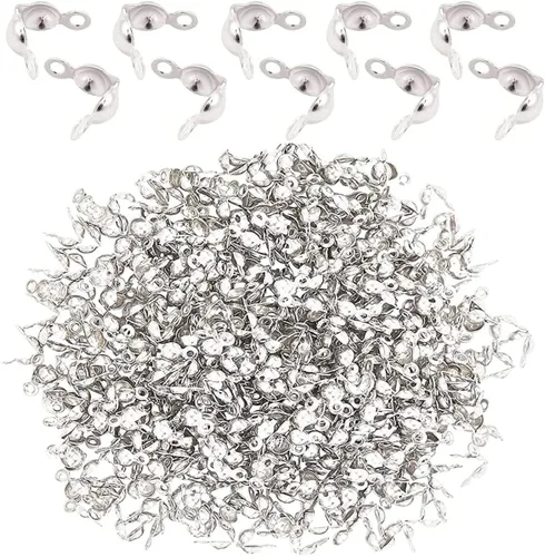 Miniatura 9 de 500 piezas de extremos de calotte plateados cubiertas de nudos para hacer pulseras DIY de joyería, puntas de cuentas abiertas con placa metálica