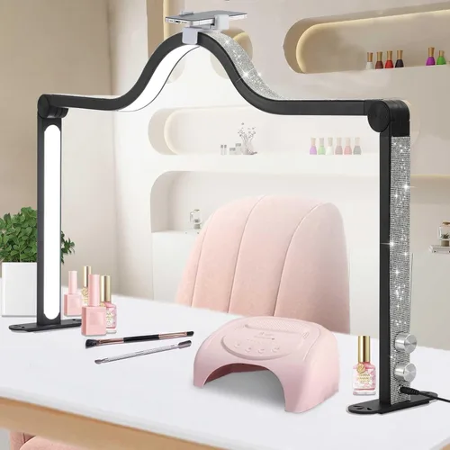 Miniatura 8 de Luz de Media Luna para Manicura, Lámpara de Uñas Cuadrada Plegable de 87.6 cm con Soporte para Teléfono, Lámpara de Manicura de Media Luna Ajustable