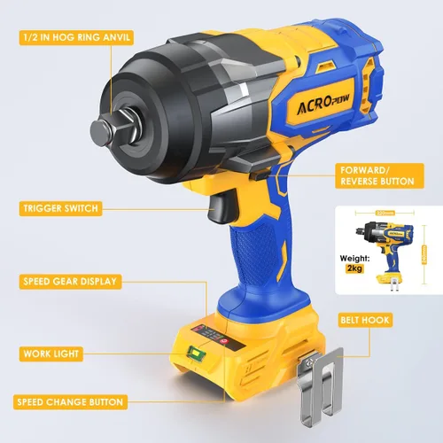 Miniatura 2 de Llave de impacto inalámbrica compatible con batería DEWALT 20V MAX, 1/2" 1700FT-LBS destornillador de impacto sin escobillas de alto torque, parada