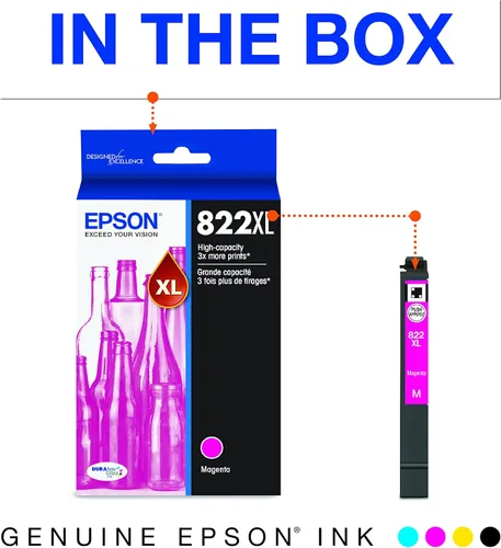 Miniatura 6 de Epson T822 DURABrite Ultra Ink Cartucho cian de alta capacidad (T822XL220-S) para impresoras Workforce Pro seleccionadas y cartucho magenta de alta