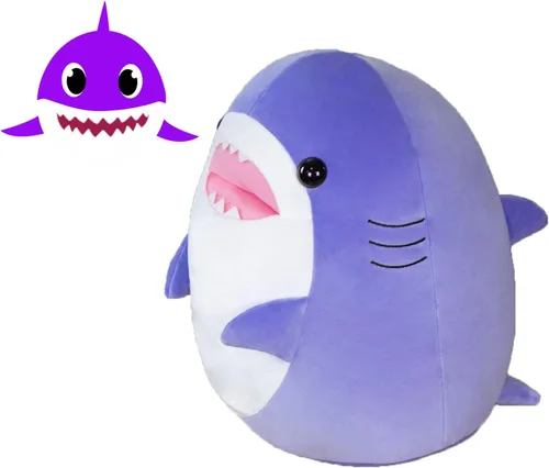 Almohada suave de peluche de tiburón morado de 12.9 pulgadas, lindo peluche de tiburón para niños