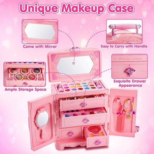 Miniatura 6 de Juego de 66 piezas de maquillaje para niñas – Juego de juguetes de maquillaje lavables para disfrazarse – Juego de tocador de maquillaje de belleza