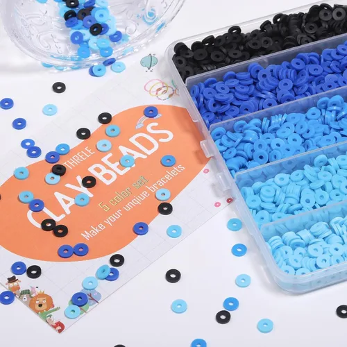 Miniatura 2 de 3500 cuentas de arcilla azul para hacer pulseras Cuentas Heishi de 6mm de polímero planas redondas en forma de disco de arcilla para hacer joyas