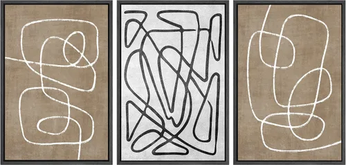 Miniatura 560 de SIGNWIN Lienzo enmarcado para pared, arte con pinceladas de flujo neutro en tonos beige abstractos, ilustraciones, arte moderno, decorativo