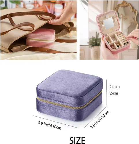 Miniatura 3 de Joyero de viaje de terciopelo de felpa, organizador de joyas de viaje, estuche de viaje para joyas, joyero de viaje, pequeño joyero para mujeres
