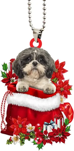 Miniatura 7 de Talataca Lhasa Apso - Bolsa de regalo de Papá Noel en color rojo, 2D, accesorios para espejo retrovisor para automóvil, adorno para árbol