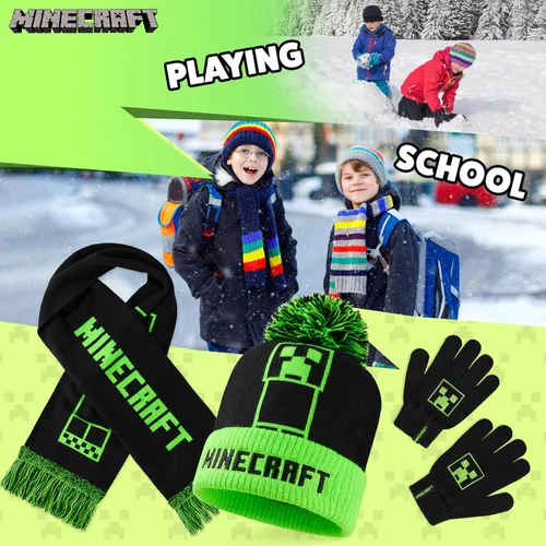 Miniatura 4 de Minecraft Cold Weather Set - Creeper Beanie Hat Scarf and Gloves Set Kids Winter Set