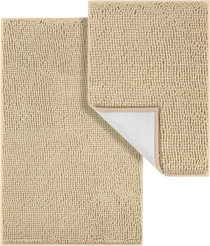 LINLA Juego de 2 alfombras de baño de felpilla suave y absorbente, antideslizante, de secado rápido, lavables, alfombras para el suelo, bañera y