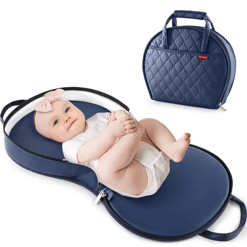 Miniatura 8 de Cambiador de pañales de cuero impermeable portátil compacto para bolsa de pañales de viaje, fácil de limpiar, bebé recién nacido, beige