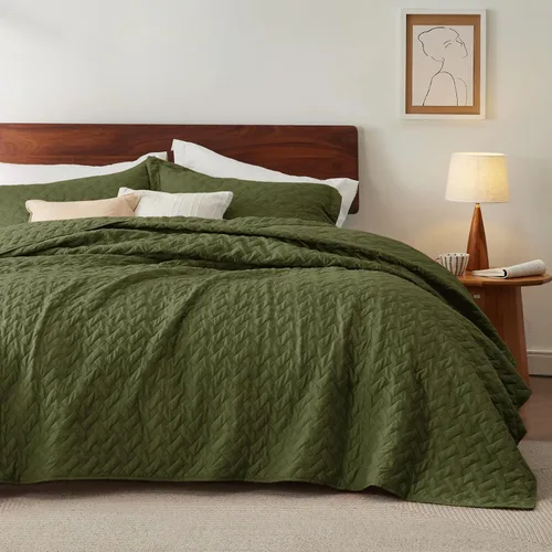 Miniatura 28 de Bedsure Colchas de tamaño Queen: colchas ligeras tamaño Queen con patrón de tejido de canasta, ropa de cama suave, colcha de edredón gris claro
