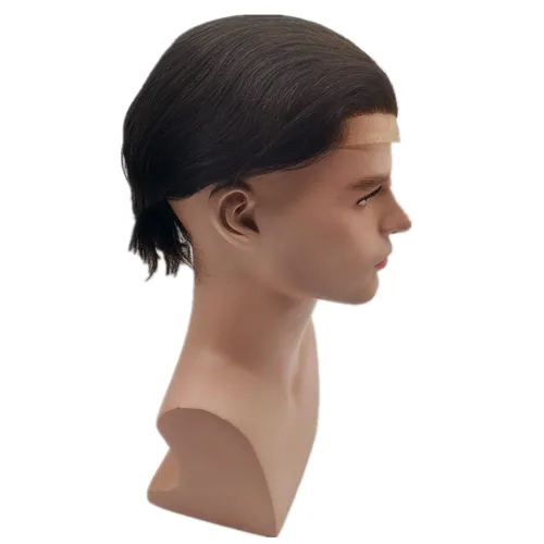 Miniatura 5 de Peluca de piel PU para hombre NLW, piezas de cabello humano europeo para hombres, base de 25x20 cm, bucle en V, piel fina de PU 0.04mm, sistema