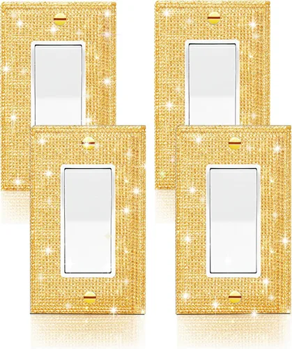 Miniatura 13 de 4 piezas de placa de pared rosa plateado brillante cubierta decorativa interruptor de luz cubierta de interruptor de palanca única diamantes