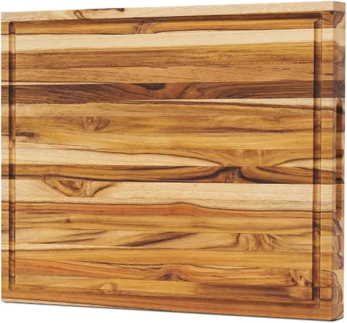 Miniatura 10 de Tablas de cortar de madera de teca para cocina, tablas de cortar de grano mediano de 17 x 13 x 1.5 pulgadas, tabla de cortar de bloque de carnicero
