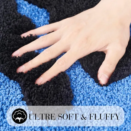 Miniatura 4 de ELDONE Trippy - Tapete de baño de cara feliz azul, alfombras geniales para dormitorio, alfombra de preparación, alfombra hippie antideslizante