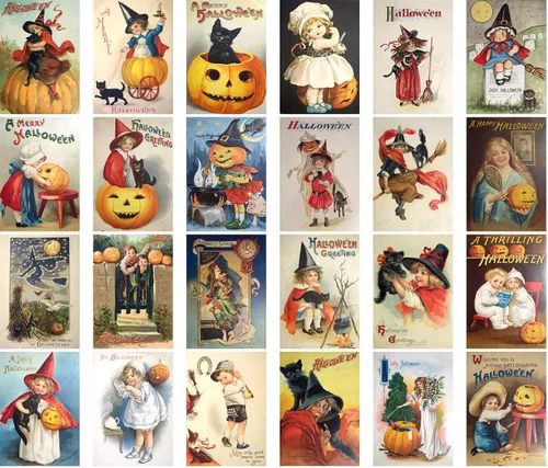 Miniatura 2 de PIXILUV Lindas tarjetas postales de Halloween, 24 tarjetas postales, brujas, gato negro, calabaza aterradora, tarjetas de felicitación vintage
