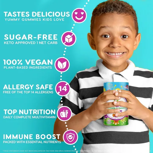 Miniatura 5 de Nutracelle NUTRAMIN - Multivitaminas de gomitas 100% veganas sin azúcar, sin alérgenos para niños, gomitas naturales de gran sabor que a tus hijos