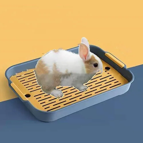 Miniatura 4 de Gigicloud Caja de arena de conejo con rejilla, 10.5 x 7.2 pulgadas, bandeja de arena para conejillos de indias, anti-rotación para mascotas, Doble