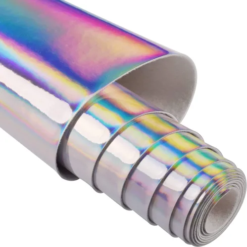 Miniatura 10 de HGUAN Tela de vinilo holográfica de 12 x 53 pulgadas, 1 rollo de hojas de piel sintética son adecuadas para lazos, aretes de cuero y otros artículos