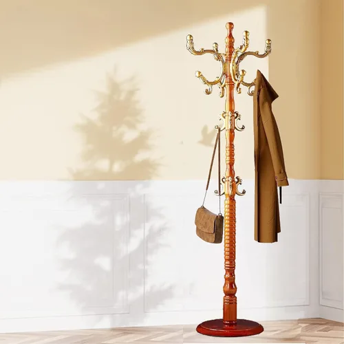 Miniatura 7 de Perchero independiente, soporte de madera con 14 ganchos, fácil montaje con base de disco estable para dormitorio, pasillo, oficina de entrada