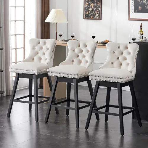 Miniatura 3 de Taburetes de bar con altura de mostrador, taburetes de bar giratorios 360 con respaldos, sillas tapizadas de tela de terciopelo de alta calidad