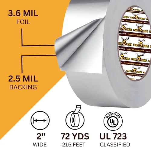 Miniatura 3 de Paquete de 2 Cintas de Papel de Aluminio Buck – 2 pulgadas x 216 pies (72 yardas), 3.6 mil – Cinta HVAC para conductos, aire acondicionado