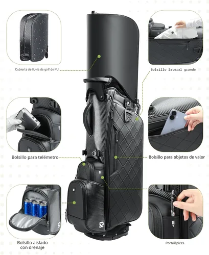 Miniatura 4 de Bolsa de Golf de Soporte de 14 Vías, Divisores de Longitud Completa Bolsa de Golf de Cuero PU con Parte Superior de Felpa para Hombres/Mujeres