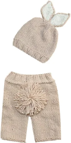 Miniatura 5 de ODASDO Traje de fotografía para recién nacidos, disfraz de conejo de Pascua, accesorios de fotos, hecho a mano, gorro de punto de ganchillo Caqui +
